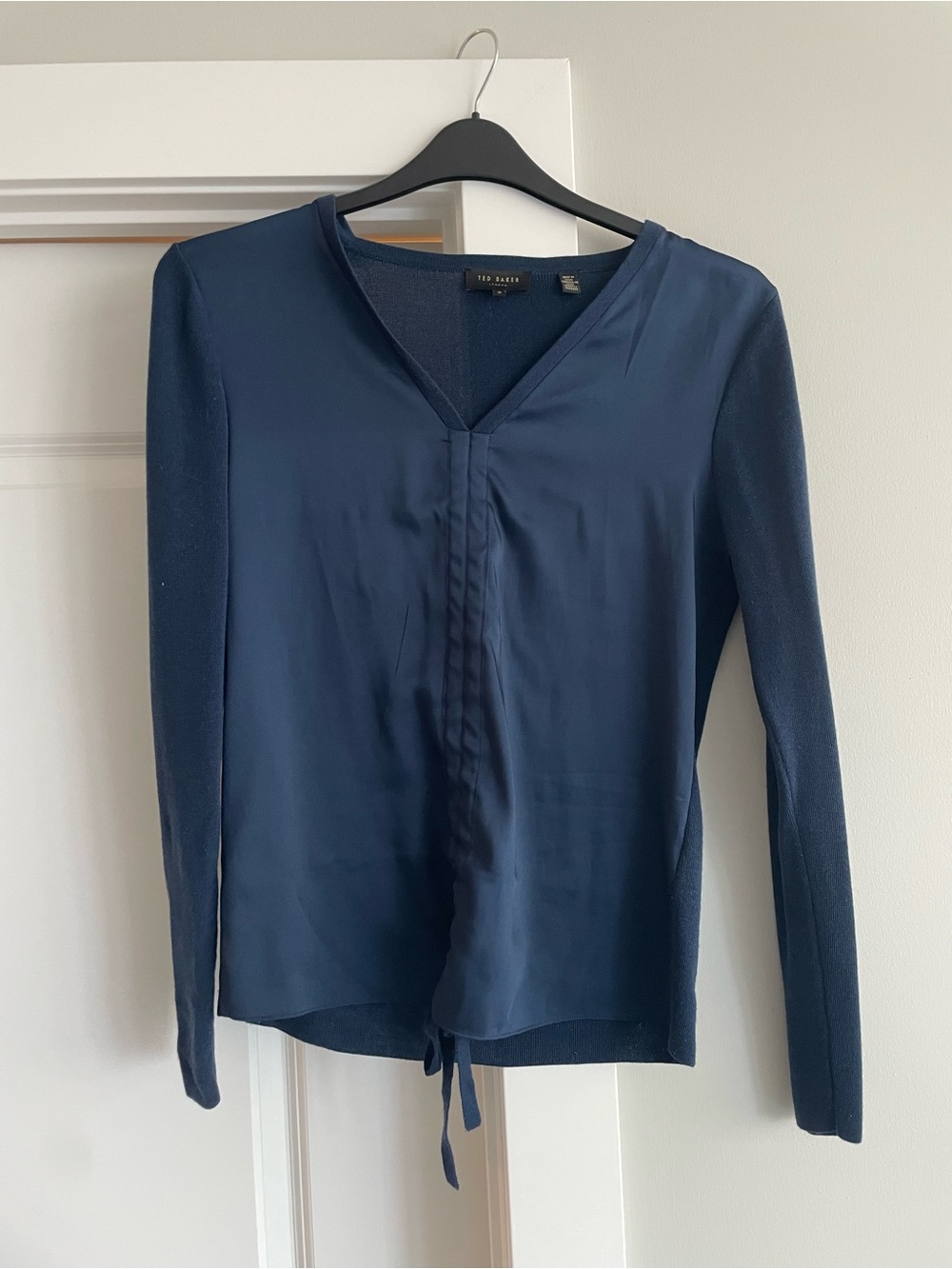 Ted Baker Navy V-Neck Mixed-Media Long Sleeve Top